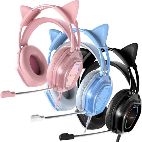 Cat Ear Gaming Headset 3.5mm Microphone RGB Over-ear Headphone for PC PS4 Switch - Picture 2 of 13