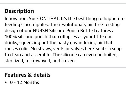 Nursh Baby Silicone Bottles /Air Free Feeding-3Pk 4 Oz - Picture 6 of 8