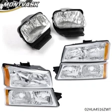 Fit For 03-07 Chevy Silverado Avalanche Amber/Chrome Headlights+Fog Lights