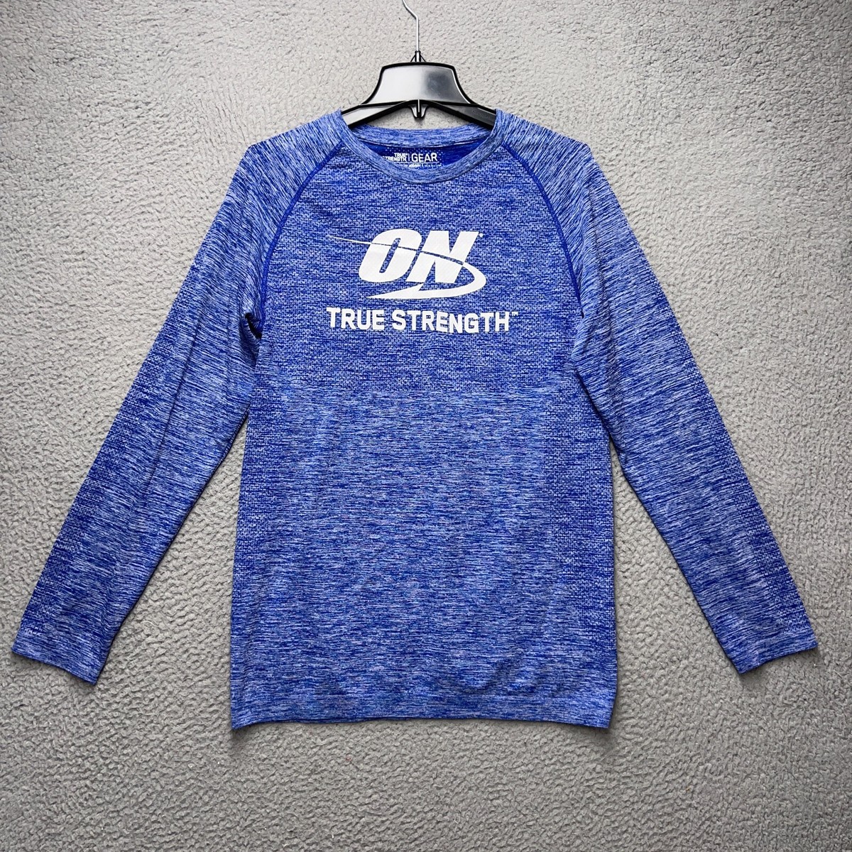 トレーニング用品 OptimumNutritionTrueStrength Long Sleeve Optimum Nutrition Shirt Mens Medium Blue Long Sleeve True