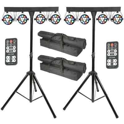2 x QTX PB-1214 LED PAR Bar System Light Package with Tripod, Remote & Bags - Image 1 of 4