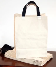 Turtlecreek USA 5 PAK Cotton CANVAS GROCERY BAG Shopping Tote Short Navy Handles