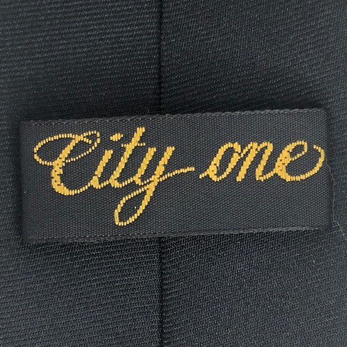 City One Mens Black Soccer Balls Gold Ribbon Pointed Necktie Novelty Short Tie - Picture 5 of 6