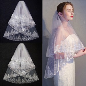 2T Womens Bridal Veil Lace Edge Long Wedding Veil Elbow Length