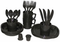 Camping Outdoor Kunststoffgeschirr 26-Teilig, Oliv Teller Messer Gabel SchüSsel