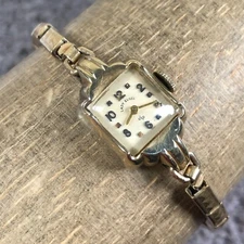 Elgin Women Dress Gold Filled Square 14mm Mechanical Wind Watch 6 1/4"