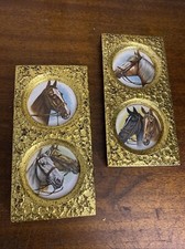 Beautiful Vintage  Set Of  2  framed porcelain Horse Medallions 