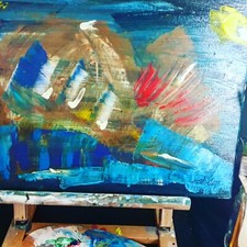 Abstract art2 "the queue" (oil- canvas 30x35)1/2/2020