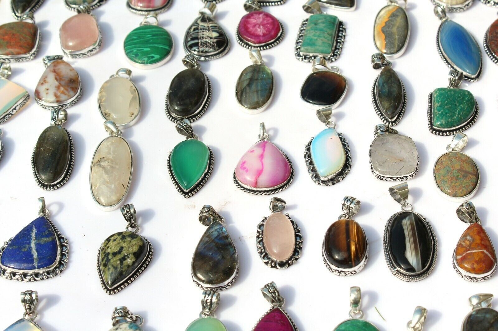 Exclusive !! Agate & Mix Gemstone 925 Sterling Silver Plated 25 PCs Pendants Lot - second product detail image