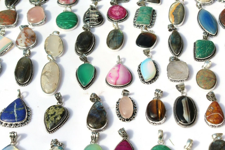 Эксклюзив!! Лот кулонов из 25 шт. с покрытием из стерлингового серебра 925 пробы агат и смесь драгоценных камней - Изображение 2 из 4