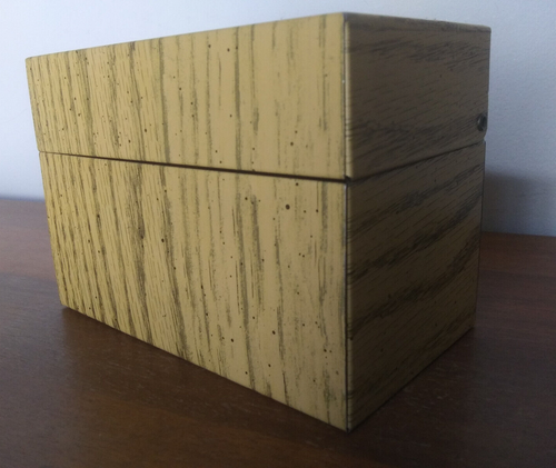 Rare Vintage Ballonoff Faux Wood-grain Metal 3x5 Index Card File Box Recipes Hinged - Bild 2 von 13