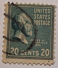 US POSTAGE ~ James A. Garfield ~ Green 20₵ Stamp ~ Cancelled/Posted ~ 1938 ~ D08