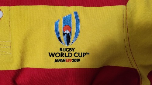 NWT 2019 Rugby World Cup RWC Japan Men Medium Short Sleeve Jersey Red Hoop Gold - Picture 8 of 9