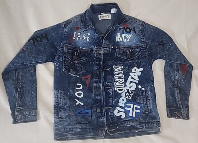 FWRD Kids' Denim Jacket Size M 10-12 With All-Over Graffiti