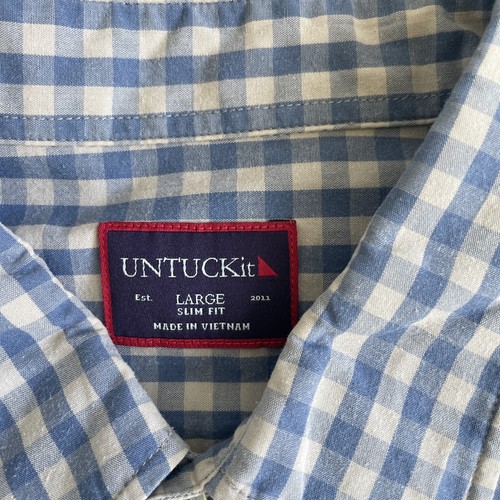 Camicia uomo UNTUCKit grande cotone blu grigio a quadri slim fit abbottonata - Foto 2 di 5