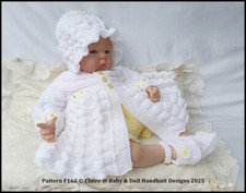 KNITTING PATTERN STUNNING 3D EFFECT PATTERN COAT SET 16-22" DOLL OR 0-3M BABY