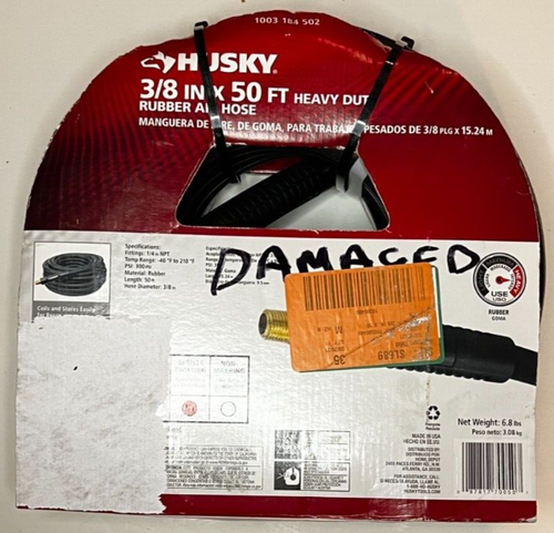 Air Hose, Husky, 3/8 inch x 50 feet Heavy duty Rubber with 1/4" NPT Fittings - Picture 4 of 7