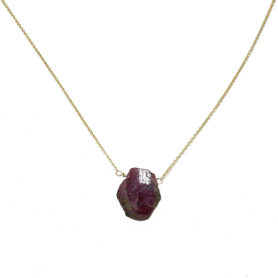 Collar Rebanada Rubí Oro 14K, Cadena Ajustable, Joyería Única, Moderno