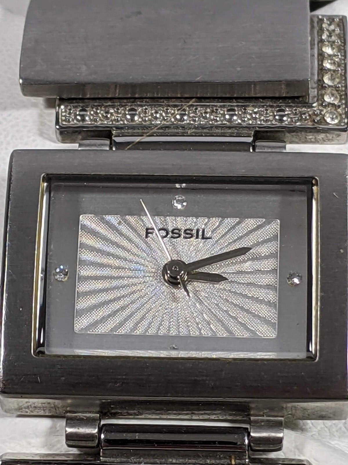 Fossil Silver Tone Dial Rectangle Case Crystal Ac… - image 2