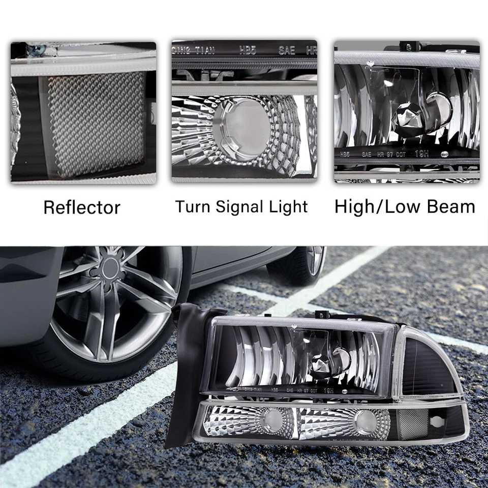 For 97-04 Dodge Dakota 1998-2003 Dodge Durango Black Housing Headlights LH+RH - Image 4 of 4