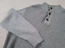 Weatherproof Vintage Sweater Mens LARGE Gray Waffle 1/4 Button Fisherman Grandpa
