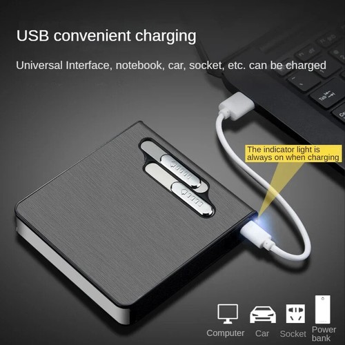 Neu Elektrisch USB Wiederaufladbar Zigarettenetui Etui mit Feuerzeug 20 Stck. Kapazität - Bild 5 von 27