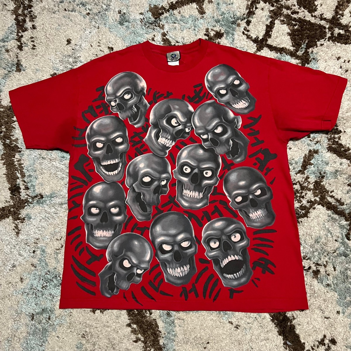 Vintage 2001 Liquid Blue Skull Pile Shirt Size XL Red Three 6 Vintage 2001 Liquid Blue Skull Pile Shirt Size XL Red Three 6