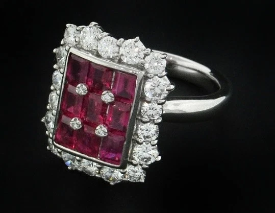 3.21 ct Ruby Baguette and Round Diamond Ring in Platinum - HM1916SR