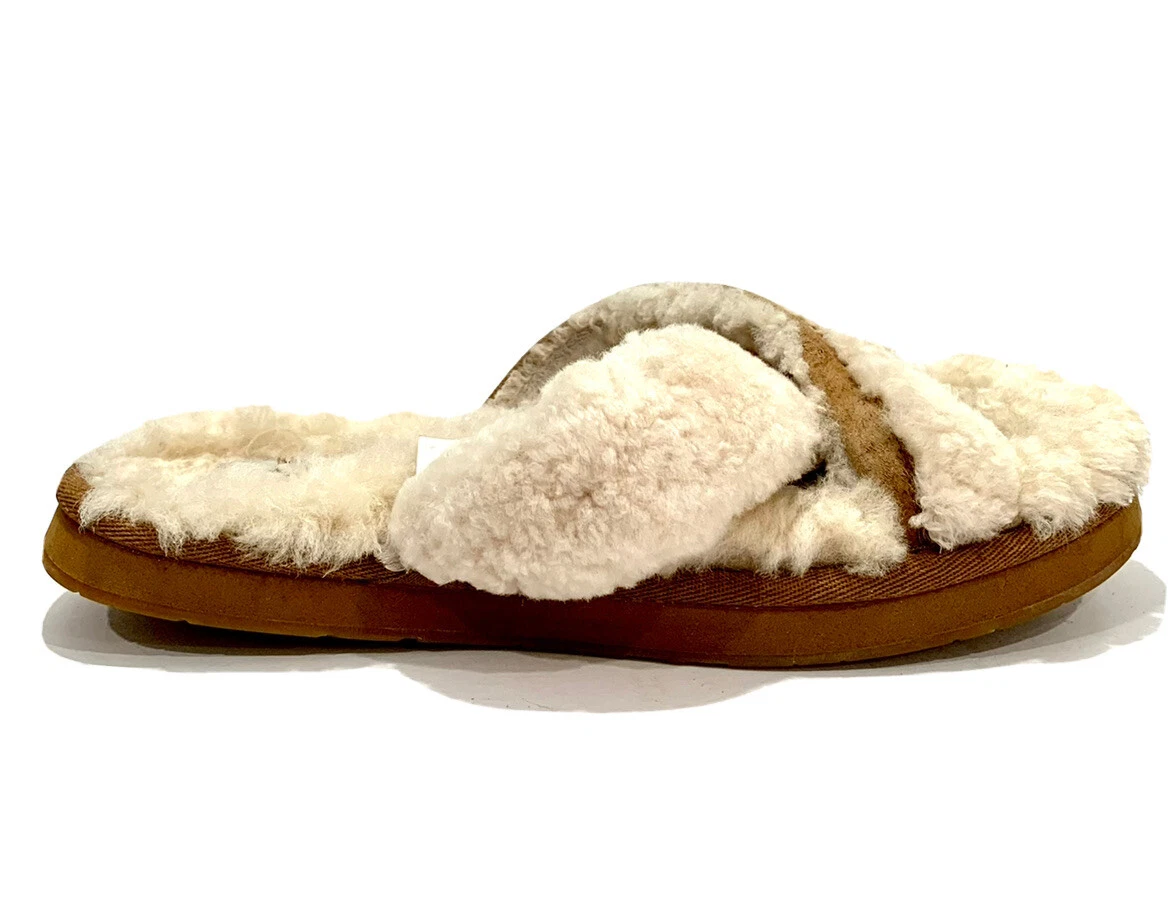 Ugg Australia womens Abela Criss Cross Sheepskin open toe slippers Size 6