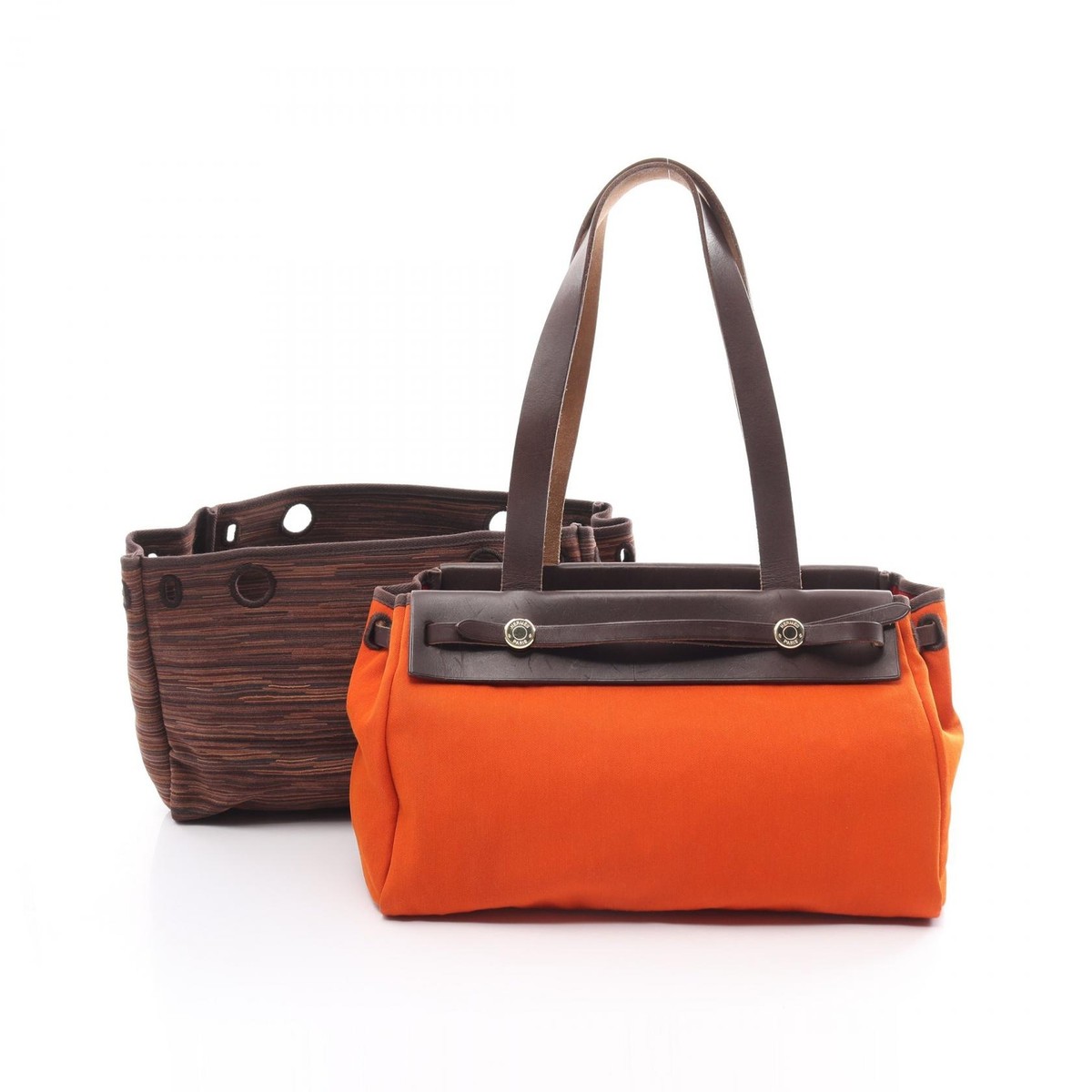 HERMES Herbag Cabas PM Tote Bag H Toile officier leather orange 
