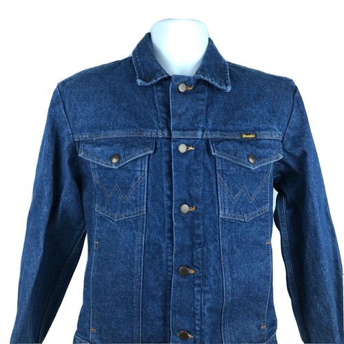 Wrangler Western Wear Denim Jacket Dark Wash Men’s Small Blue Jean Rodeo Coat - Picture 5 of 9