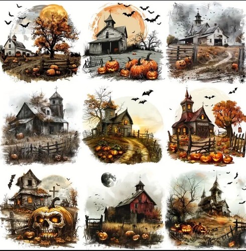 10pcs Spooky Haunted Halloween Farmhouse Stickers- Scrapbook, Journal, DIY Craft - Picture 2 of 3