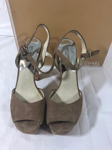 Authentic Michael Kors Women’s Shoes Sandals High Heels Beige Suede Cork 9 - Picture 3 of 12