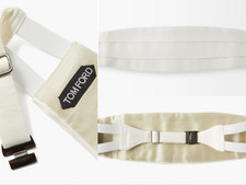 Tom Ford Silk Grosgrain Cummer Seam Tuxedo Silk Cummerbund TFA995TF White BNWT
