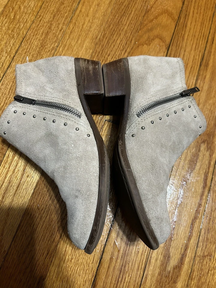 Minnetonka Brie ботинок женщин 7 стороны молнии гвоздики бежевый кожаный ботинок замши - Изображение 4 из 4