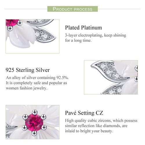 BAMOER Women shell flower Stud Earrings 925 Sterling silver Fashion Jewelry Gift - Picture 8 of 10