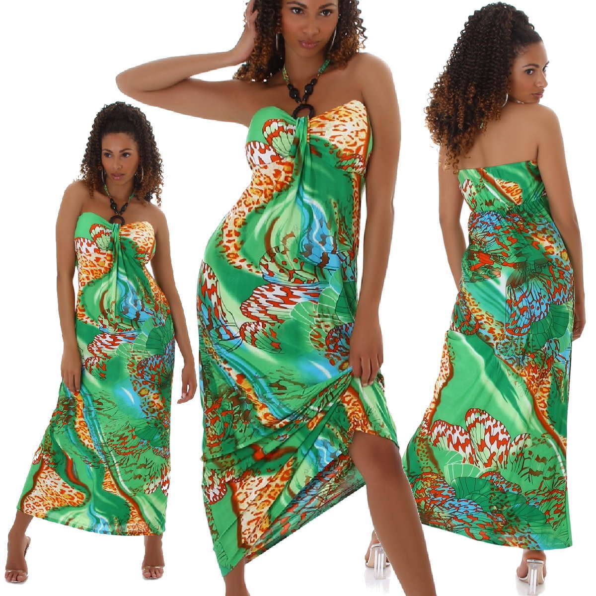 Mujer Colores Alegres Vestido Maxi Patrón Estilo Campana Falda Halter 120CM