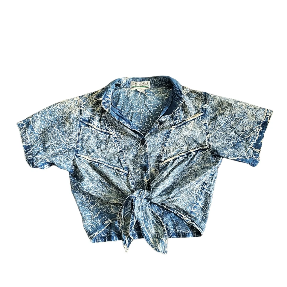 Camisa corta de mezclilla lavada con ácido vintage de los 80 Wasit con botones talla S Foto 4 de 4