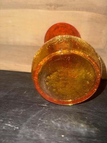 Blenko AMBERINA RED ORANGE Crackle Glass Vase - Picture 3 of 3