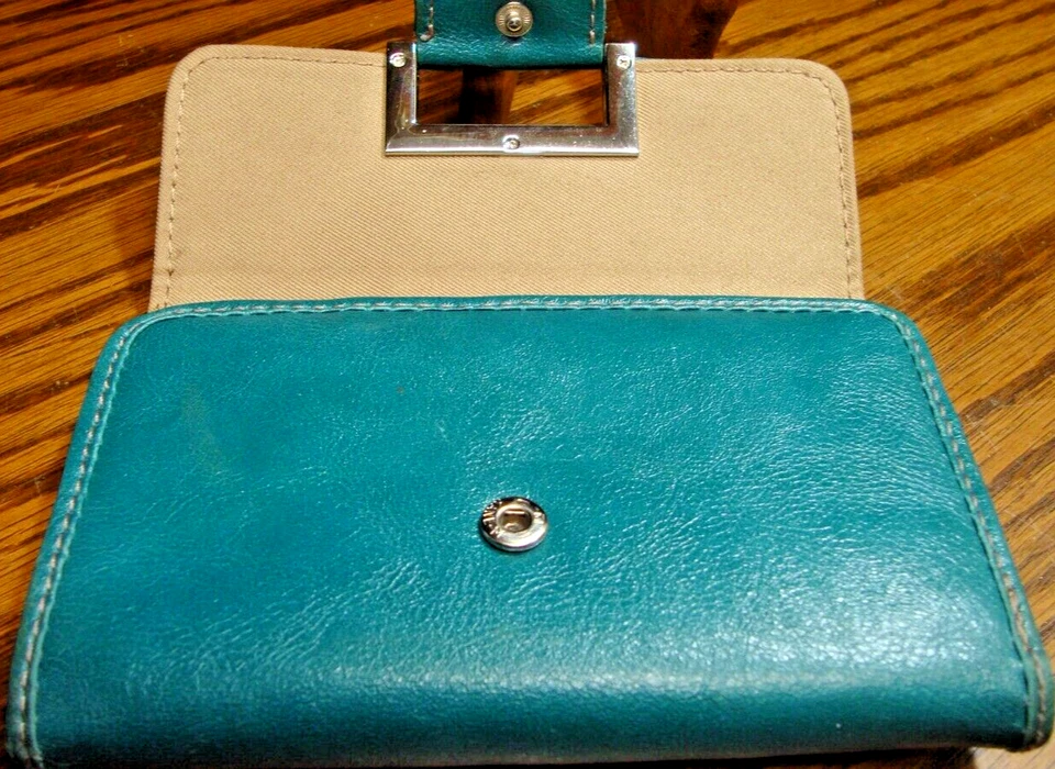 Vtg Liz Claiborne & Co. 4-Fold Clutch TEAL Wallet~Organizer~Cards~ID~Cash   817 - Image 2 of 4