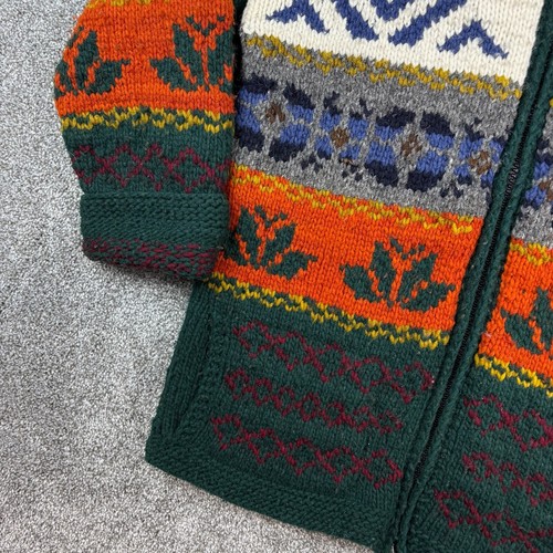 Daky Arts Crafts Cardigan Sweater Mens Medium Aztec Native 100% Wool Full Zip - Picture 3 of 7