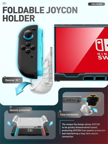 i-Blason for Nintendo Switch 2 Case, Durable Slim Clear with Dockable TPU Grip - Picture 19 of 25