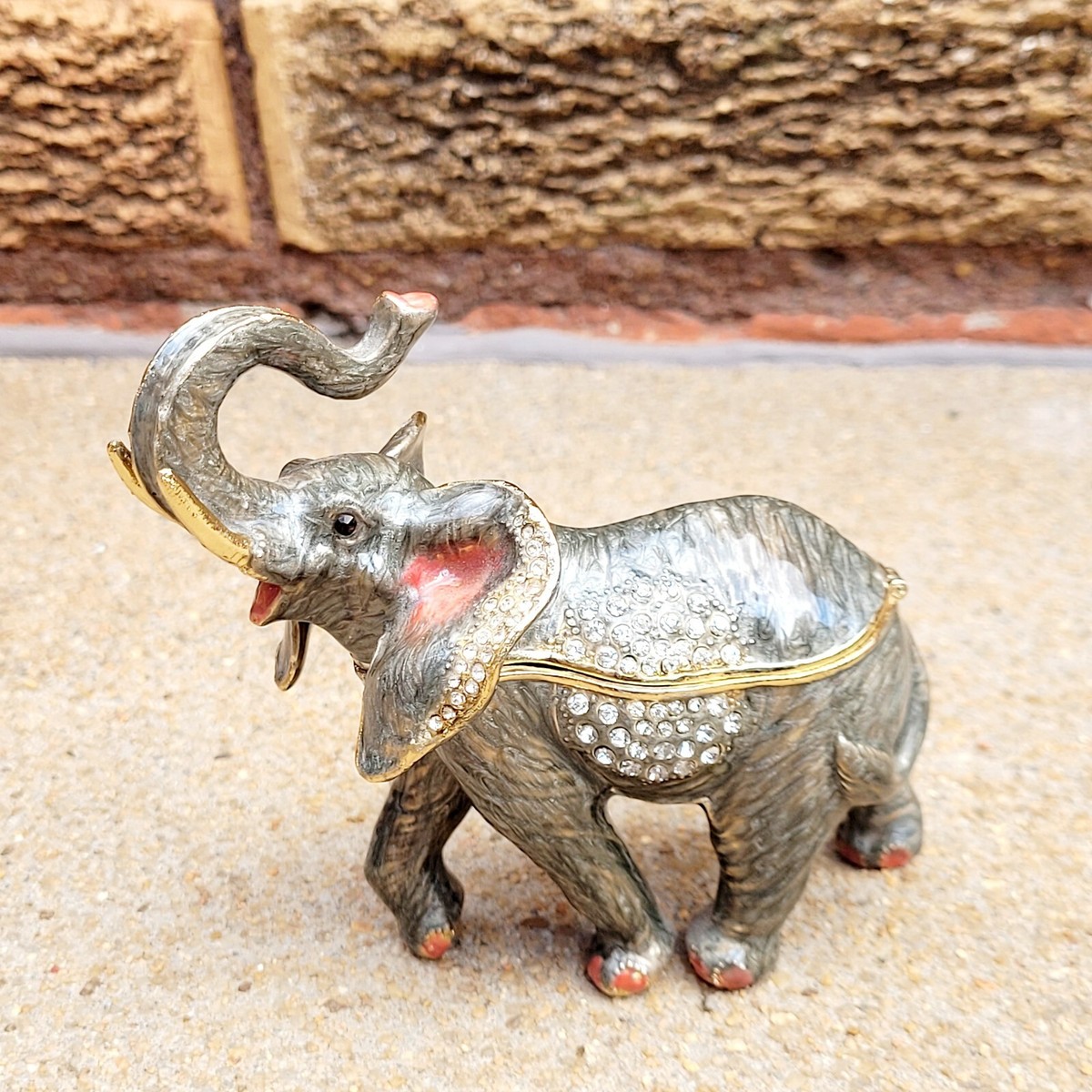 Enameled & Crystal Grey Elephant Trinket Box Enameled & Crystal Grey Elephant Trinket Box