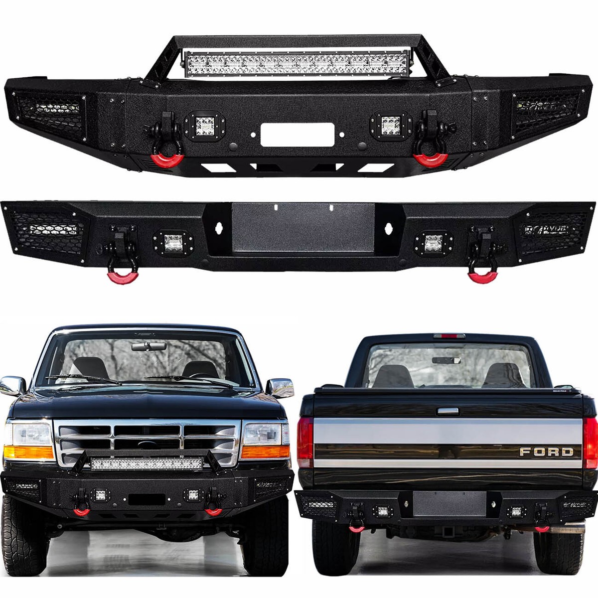 Vijay Fits 1992-1996 Ford Bronco Front/Rear Bumper w/Winch Plate&