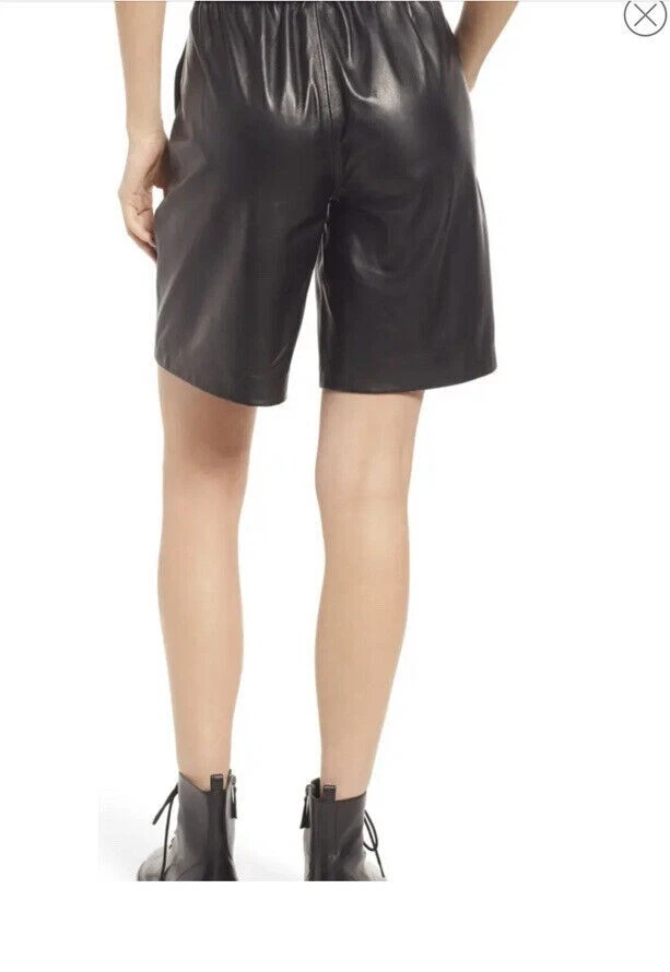NUEVO ALLSAINTS Jen Pantalones Cortos Jogger de Cuero en Negro Talla 8 #P2377 Foto 2 de 4