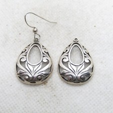 Sterling Silver 925 Floral Filigree Teardrop Dangle Earrings K5872