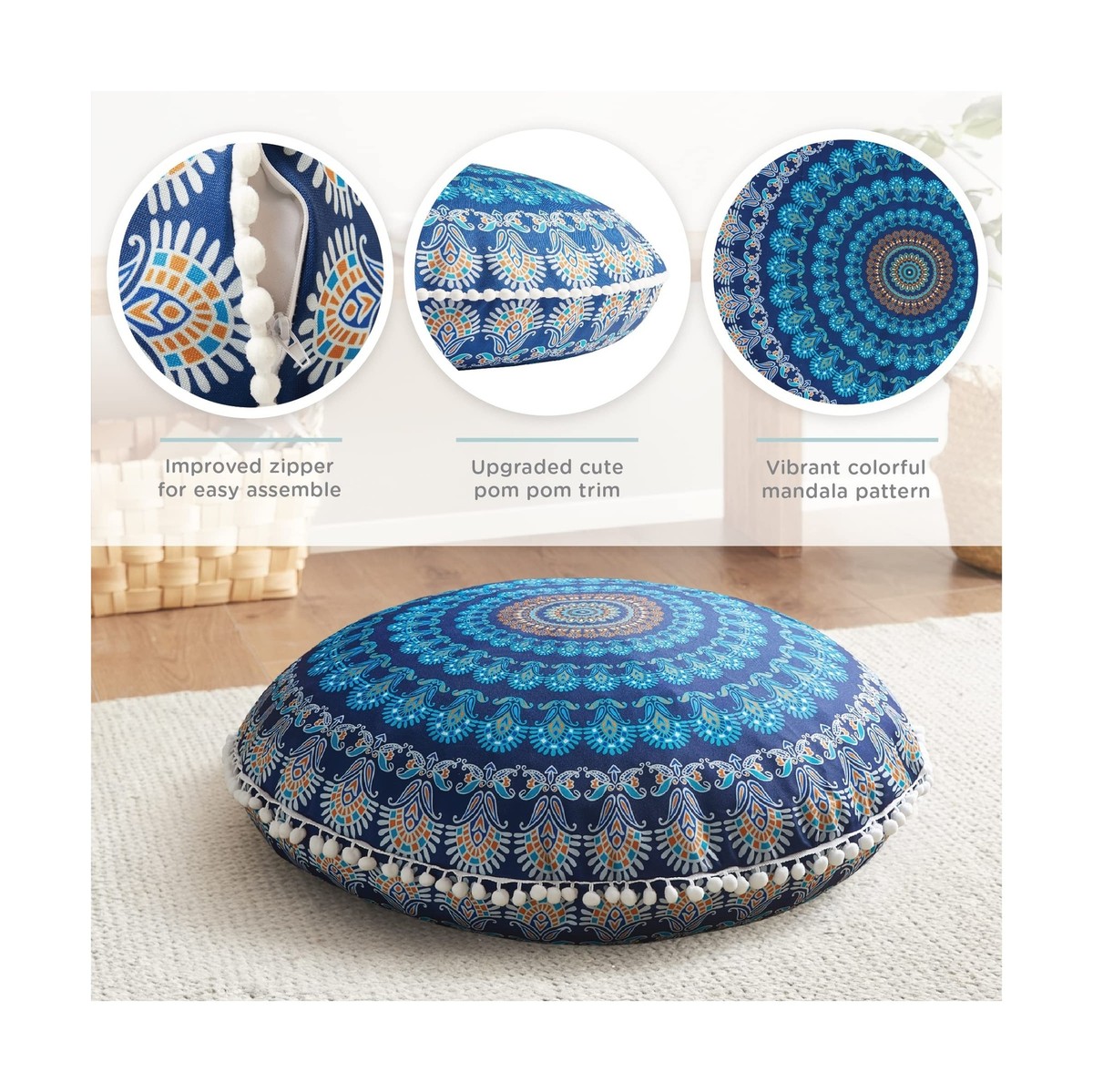Codi Meditation Floor Pillow, Round Large Pillows Seating for