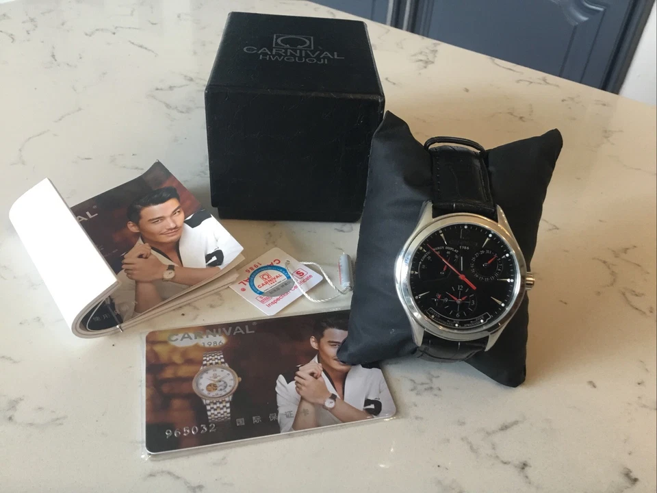 RELÓGIO AUTOMÁTICO MASCULINO CARNIVAL 1986 42mm, nº 862G, CAIXA E CARTÃO. - Imagem 2 de 4