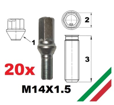 Bullone Ruota Nero M12x1,5 Conico 60&deg; 35mm Per Audi