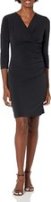 Lauren Ralph Lauren Dress Size 4 Wrap Black Long Sleeve Jersey V Neck Ruched